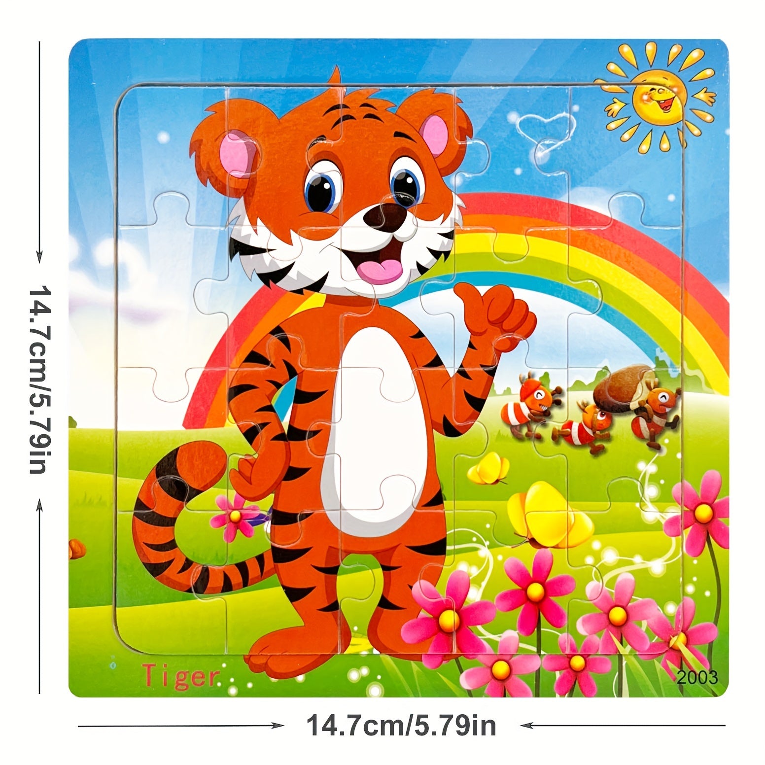 5.79in/14.7cm 20pcs/pack Wooden Puzzle Cartoon Animals Car Letter Number Pattern Jigsaw Puzzles Game, Kids Educational Learning Toys For Chi