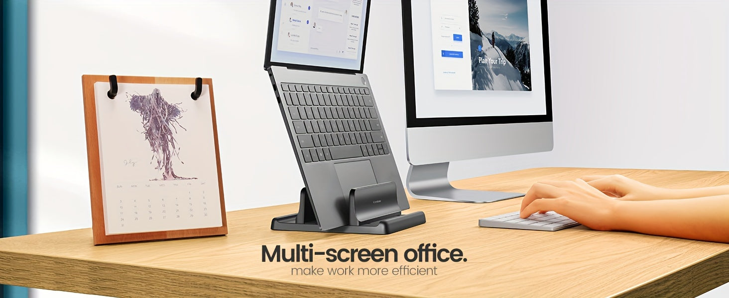 VAYDEER Dual-Slot Adjustable Vertical Laptop Stand Made Of Premium ABS Plastic 3 In 1 Design Space-Saving For All MacBook, Chromebook, Surfa