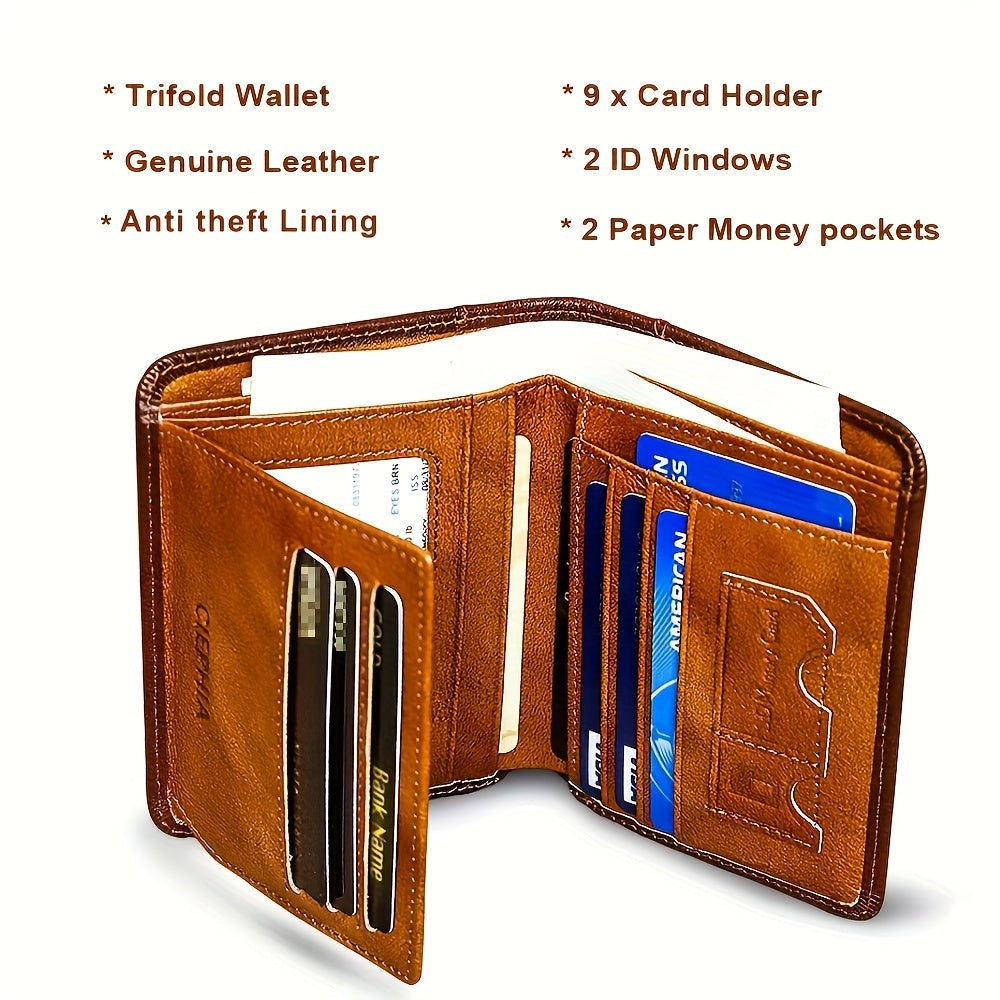 1pc Genuine Leather Rfid Blocking Wallets For Men, Retro Thin Short Multi-functional ID Credit Card Holder, Gifts To Men On Valentine's Day