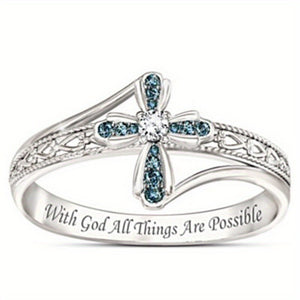 1pc Exquisite And Fashionable Blue Zircon Cross Ring For Men And Women, Jewelry Gift