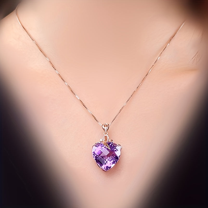 Heart Shaped Amethyst Pendant Necklace Plated With 18k Gold Colored Gemstone Necklace Love Amethyst Good Choice For Female Friends