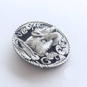 Western Men Zinc alloy Leather Belt Buckle Wolf Wildlife Oval Shape Pattern US Local Shipping