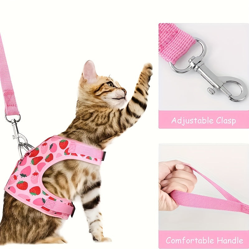 3pcs Set Fruit Printed Small Dog Harness With Leash And Collar Set, Pet Harness For Cat Puppies Walking, Cat Vest Harness Pet Leash And Coll