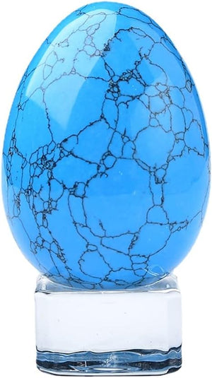Crystal Massage Egg Sphere Sculpture Healing Crystal Ball Divination Gemstone Figurine 2 Inch Easter Egg with Stand for Room Decoration (Green Cat Eye)