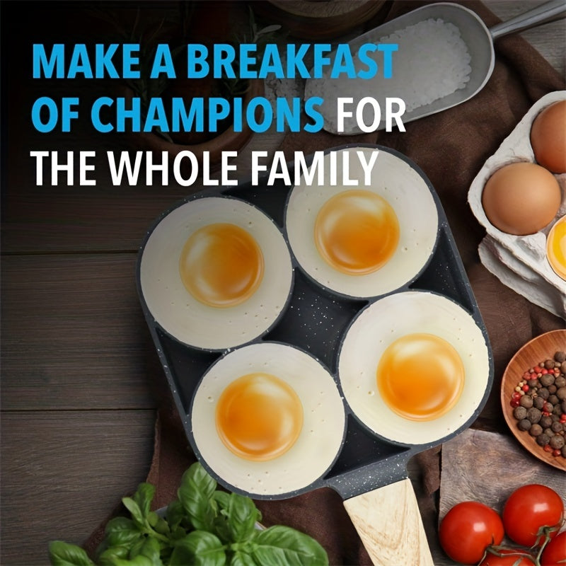 4-in-1 Non-Stick Mung Bean Stone Egg Frying Pan with Cast Iron Handle, Smooth Surface Compatible, Hand Wash Only, Kitchen Cooking Tool