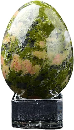 Crystal Massage Egg Sphere Sculpture Healing Crystal Ball Divination Gemstone Figurine 2 Inch Easter Egg with Stand for Room Decoration (Green Cat Eye)