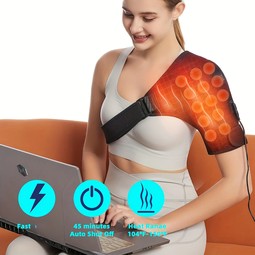 USB Powered Heating Shoulder Wrap with Adjustable Temperature - Unisex Portable Heat Pad