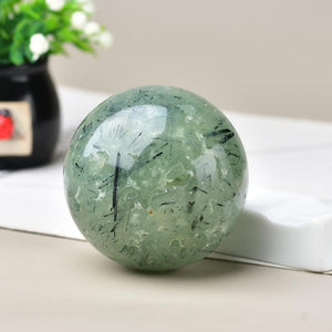 Prehnite Sphere Crystal Ball Meditation Ball with Stand Ball Healing Gemstone Sphere Chakra Room Decor Office Gift Energy Crystals Reiki Stones Collectible Sphere Stone Rocks Mineral