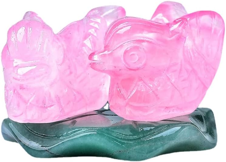 Crystal Heart Shaped Rose Quartz Double Heart Decor Healing Ornament Valentine Gift Gemstone Wicca and Reiki Figurine for Girlfriend Mother (Duck Set)