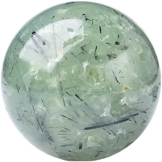 Prehnite Sphere Crystal Ball Meditation Ball with Stand Ball Healing Gemstone Sphere Chakra Room Decor Office Gift Energy Crystals Reiki Stones Collectible Sphere Stone Rocks Mineral