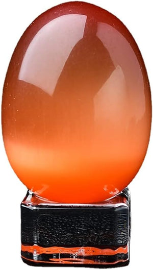 Crystal Massage Egg Sphere Sculpture Healing Crystal Ball Divination Gemstone Figurine 2 Inch Easter Egg with Stand for Room Decoration (Green Cat Eye)