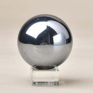 Terahertz Ball Melt Ice Stones Ball Healing Gemstone Sphere with Stand Meditation Chakra Room Decor Office Gift Energy Crystals Reiki Stones Collectible Sphere Stone Rocks Mineral (40-45mm)