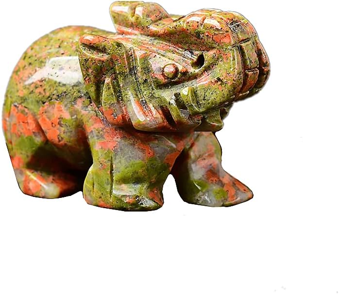 Crystal Decor 2 Inch Elephant Quartz Figurine Statue Natural Healing Crystal Carved Gemstone Stone Sculpture (A-Opal)