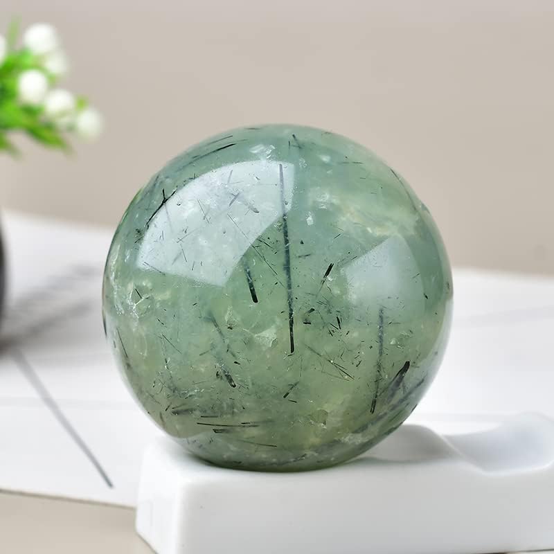 Prehnite Sphere Crystal Ball Meditation Ball with Stand Ball Healing Gemstone Sphere Chakra Room Decor Office Gift Energy Crystals Reiki Stones Collectible Sphere Stone Rocks Mineral