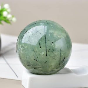 Prehnite Sphere Crystal Ball Meditation Ball with Stand Ball Healing Gemstone Sphere Chakra Room Decor Office Gift Energy Crystals Reiki Stones Collectible Sphere Stone Rocks Mineral