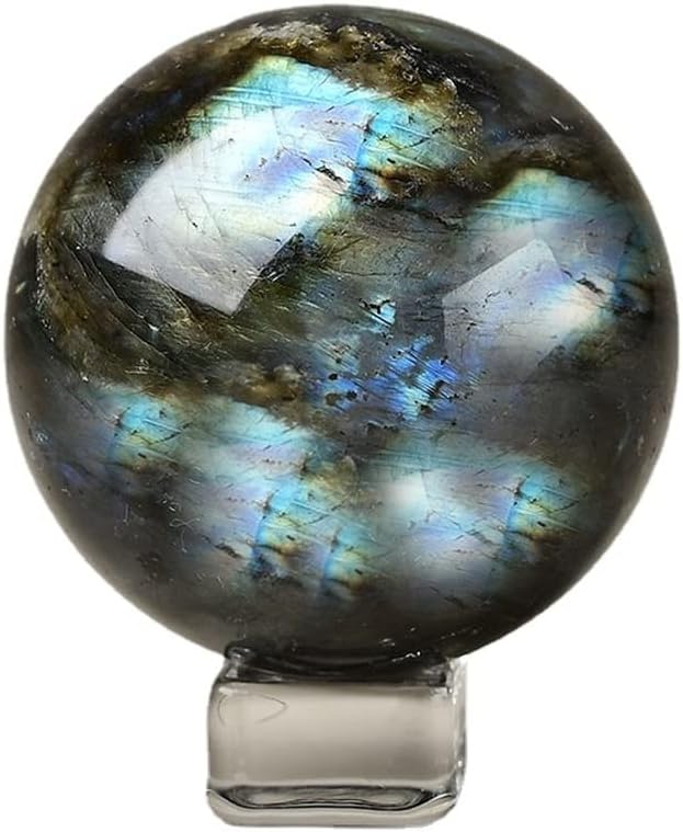 Blue Flash Labradorite Ball Healing Sphere Meditation Chakra Room Decor Office Gift Energy Crystals Reiki Stones Collectible Sphere Stone Rocks Mineral (50-55mm)