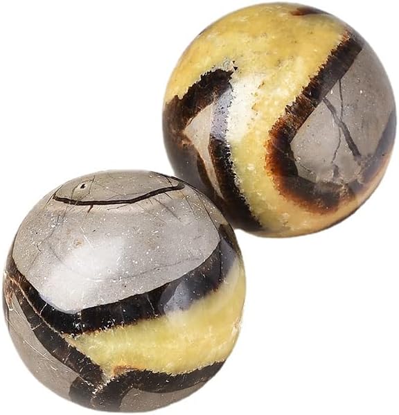 Yellow Septarian Ball Healing Septerye Gemstone Sphere with Glass Stand Meditation Chakra Room Decor Office Gift Energy Crystals Reiki Stones Collectible Sphere Stone Rocks Mineral (60-65mm)