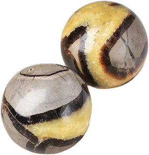 Yellow Septarian Ball Healing Septerye Gemstone Sphere with Glass Stand Meditation Chakra Room Decor Office Gift Energy Crystals Reiki Stones Collectible Sphere Stone Rocks Mineral (60-65mm)
