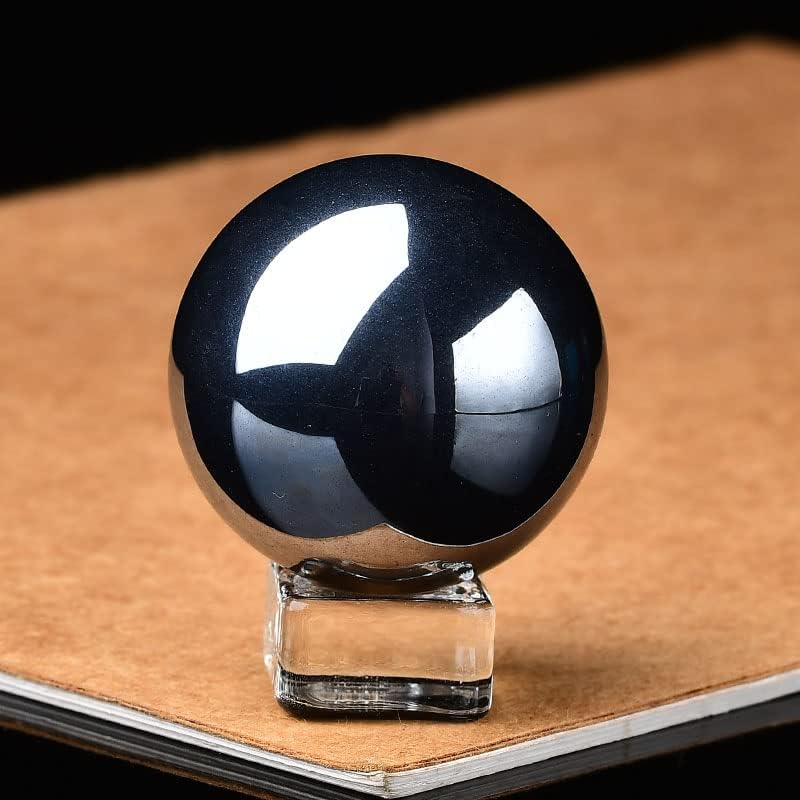 Terahertz Ball Melt Ice Stones Ball Healing Gemstone Sphere with Stand Meditation Chakra Room Decor Office Gift Energy Crystals Reiki Stones Collectible Sphere Stone Rocks Mineral (40-45mm)