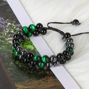 Bracelet With Green And Black Beads For Men, 8mm Natural Obsidian Crystal Beaded Bracelet For Men, Good Luck Bracelet