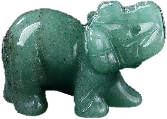 Crystal Decor 2 Inch Elephant Quartz Figurine Statue Natural Healing Crystal Carved Gemstone Stone Sculpture (A-Opal)