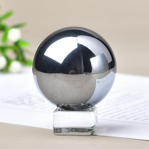Terahertz Ball Melt Ice Stones Ball Healing Gemstone Sphere with Stand Meditation Chakra Room Decor Office Gift Energy Crystals Reiki Stones Collectible Sphere Stone Rocks Mineral (40-45mm)