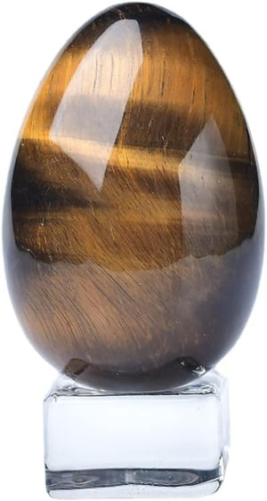 Crystal Massage Egg Sphere Sculpture Healing Crystal Ball Divination Gemstone Figurine 2 Inch Easter Egg with Stand for Room Decoration (Green Cat Eye)