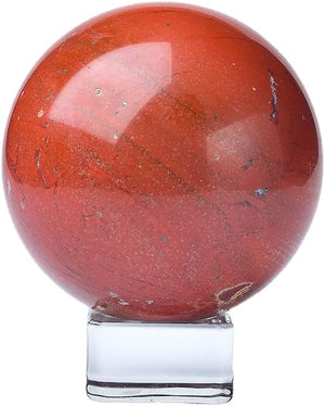 Red Jasper Ball Healing Sphere with Stand Meditation Chakra Room Decor Office Gift Energy Crystals Reiki Stones Collectible Sphere Stone Rocks Mineral (55-63mm)