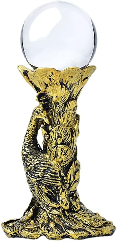 Globe Stand Peacock Sphere Stand Crystal Ball Holder Office Decoration for Crystal Ball Display Stand Home Decor Cute Animal DIY Design (Gold with Ball)