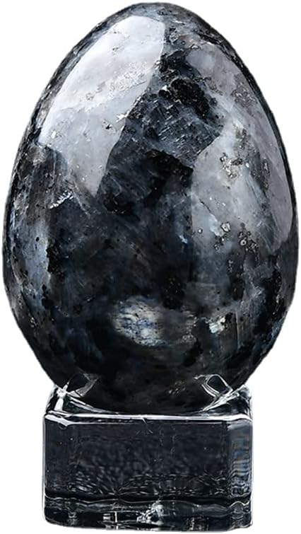 Crystal Massage Egg Sphere Sculpture Healing Crystal Ball Divination Gemstone Figurine 2 Inch Easter Egg with Stand for Room Decoration (Green Cat Eye)
