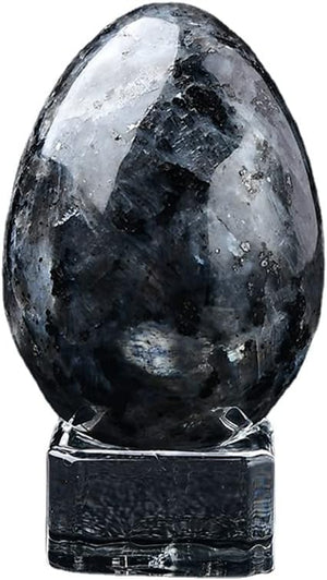 Crystal Massage Egg Sphere Sculpture Healing Crystal Ball Divination Gemstone Figurine 2 Inch Easter Egg with Stand for Room Decoration (Green Cat Eye)