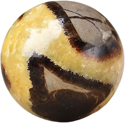 Yellow Septarian Ball Healing Septerye Gemstone Sphere with Glass Stand Meditation Chakra Room Decor Office Gift Energy Crystals Reiki Stones Collectible Sphere Stone Rocks Mineral (60-65mm)