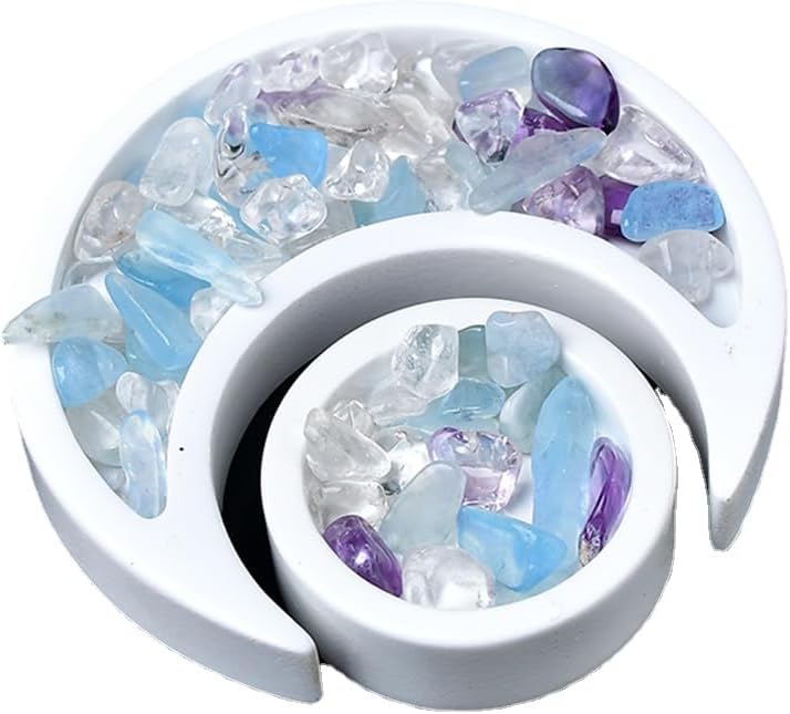 Crescent Moon Tray Crystal Holder Crystal Display for Stones Storage Moon and Star Trinket Tray Celestial for Room Decor (Small White Moon and Sun)