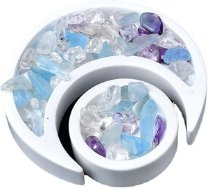 Crescent Moon Tray Crystal Holder Crystal Display for Stones Storage Moon and Star Trinket Tray Celestial for Room Decor (Small White Moon and Sun)