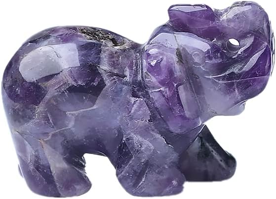 Crystal Decor 2 Inch Elephant Quartz Figurine Statue Natural Healing Crystal Carved Gemstone Stone Sculpture (A-Opal)