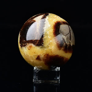 Yellow Septarian Ball Healing Septerye Gemstone Sphere with Glass Stand Meditation Chakra Room Decor Office Gift Energy Crystals Reiki Stones Collectible Sphere Stone Rocks Mineral (60-65mm)