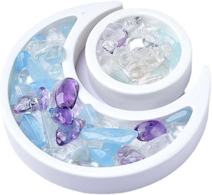 Crescent Moon Tray Crystal Holder Crystal Display for Stones Storage Moon and Star Trinket Tray Celestial for Room Decor (Small White Moon and Sun)