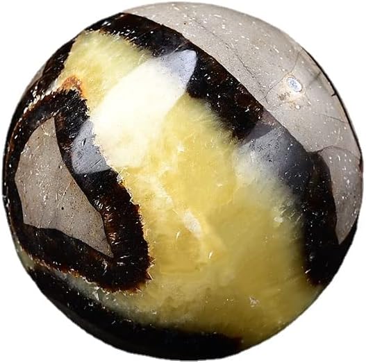 Yellow Septarian Ball Healing Septerye Gemstone Sphere with Glass Stand Meditation Chakra Room Decor Office Gift Energy Crystals Reiki Stones Collectible Sphere Stone Rocks Mineral (60-65mm)