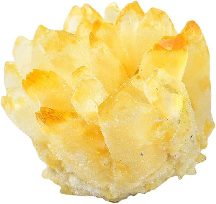 Gorgeous Lab Phantom Quartz Crystal Cluster with Wooden Stand Healing Mineral Specimen VUG Home Office Aquarium Decoration (Yellow)