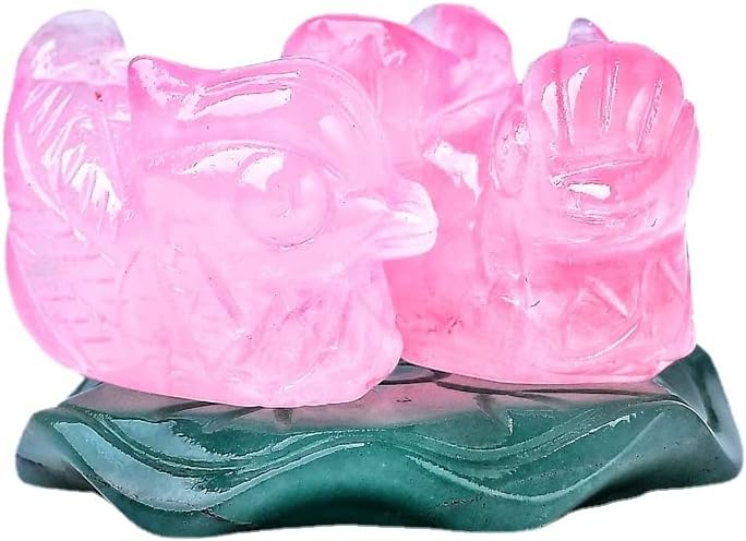 Crystal Heart Shaped Rose Quartz Double Heart Decor Healing Ornament Valentine Gift Gemstone Wicca and Reiki Figurine for Girlfriend Mother (Duck Set)