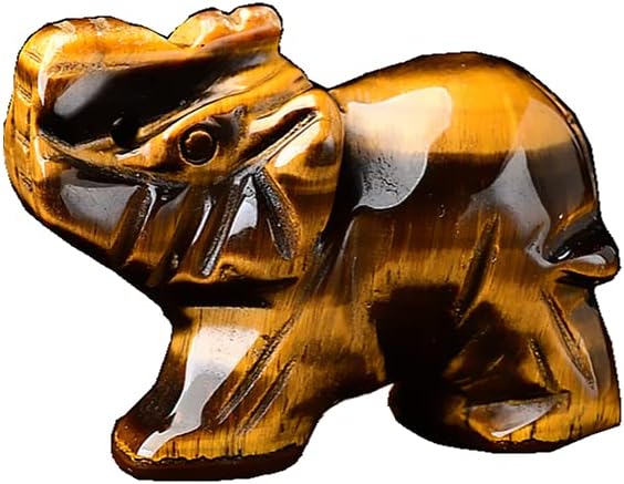 Crystal Decor 2 Inch Elephant Quartz Figurine Statue Natural Healing Crystal Carved Gemstone Stone Sculpture (A-Opal)