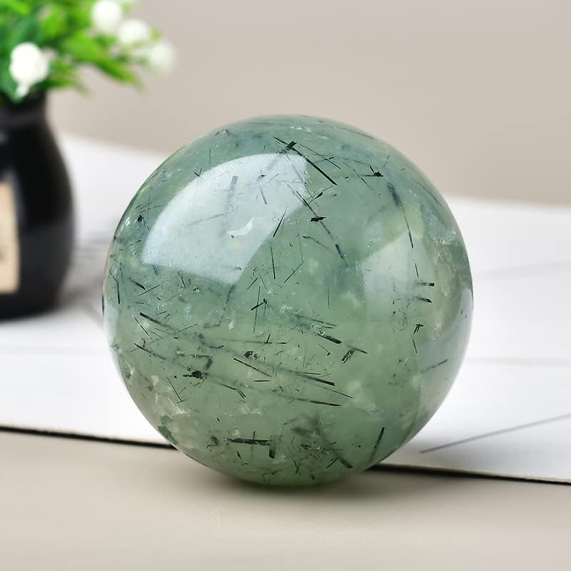 Prehnite Sphere Crystal Ball Meditation Ball with Stand Ball Healing Gemstone Sphere Chakra Room Decor Office Gift Energy Crystals Reiki Stones Collectible Sphere Stone Rocks Mineral