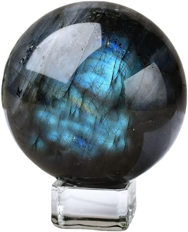 Blue Flash Labradorite Ball Healing Sphere Meditation Chakra Room Decor Office Gift Energy Crystals Reiki Stones Collectible Sphere Stone Rocks Mineral (50-55mm)