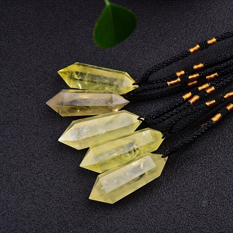 1pc Natural Citrine Crusyal Column Pendant, Yellow Quartz Crystal Stone Point Healing Hexagonal Quartz Wand Treatment Stone For Men, Women,