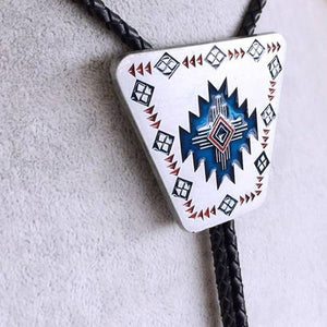 Metal Western Southwestern Ornamentation Black Leather Rope Necklace Poirot Tie US Local Shipping