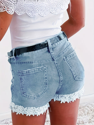 Chic Casual High-Stretch Denim Shorts for Women - Easy-Care, Solid Color with Pockets, Ideal for Spring/Summer