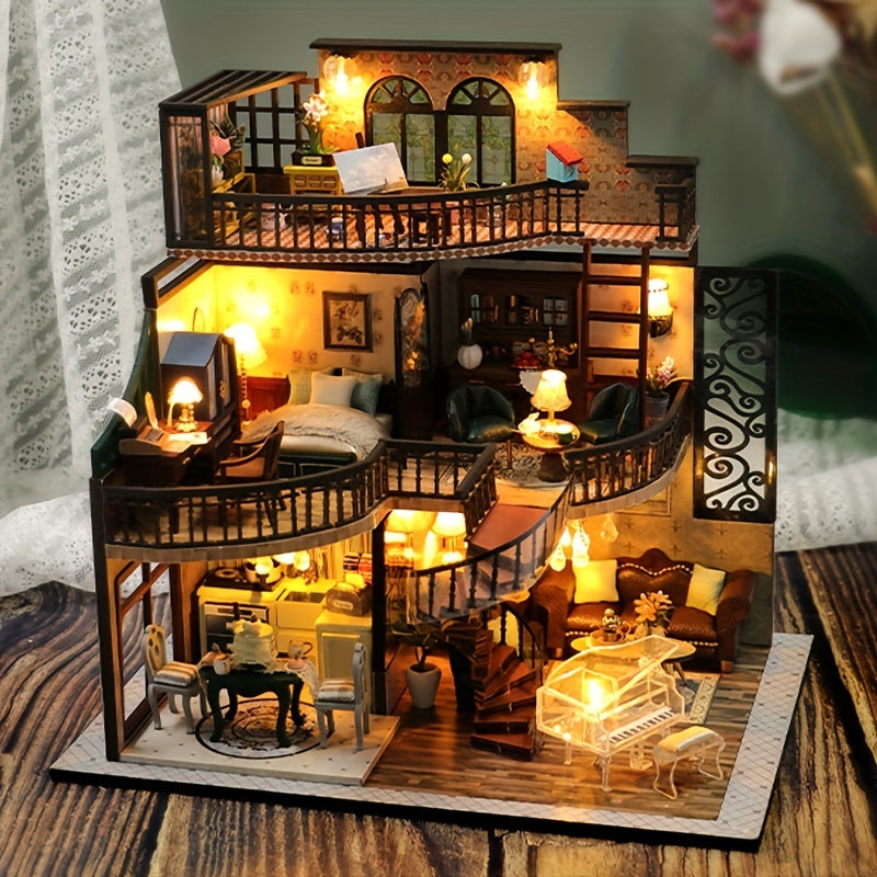 Mini Doll House Kit 3d Three-dimensional Puzzle Diy Handmade Cottage Villa Home Kit Creative Room With Furniture, Assembled Model House,  Mi