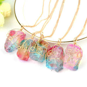 Irregular Shape Colorful Crystal Pendant Charms Necklace Sweater Chain Chakra