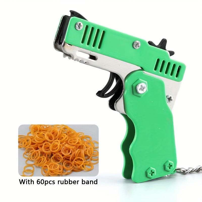 1pc Mini Toy Metal Gun With Rubber Band Fun Folding Pistol Keychain Children's Birthday Gift Toy