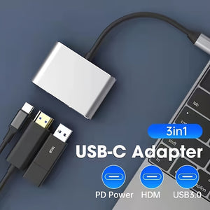 3 In 1 Type C To 4K HDMI-compatible USB 3.1 Charging Adapter USB C Hub USB 3.1 Dock Station Splitter For Laptop Macbook Air Pro.